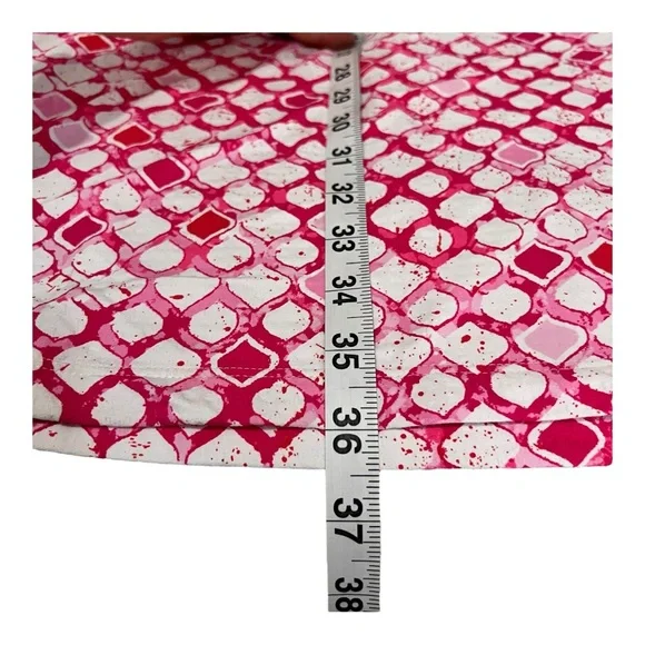 Ibkül Pink White Geo Print Long Mesh Sleeve 1/4 Popover Shift Active Dress Sz L - Picture 13 of 13